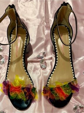 Betsey Johnson Black Ankle-Strap Heels (Iria Floral)